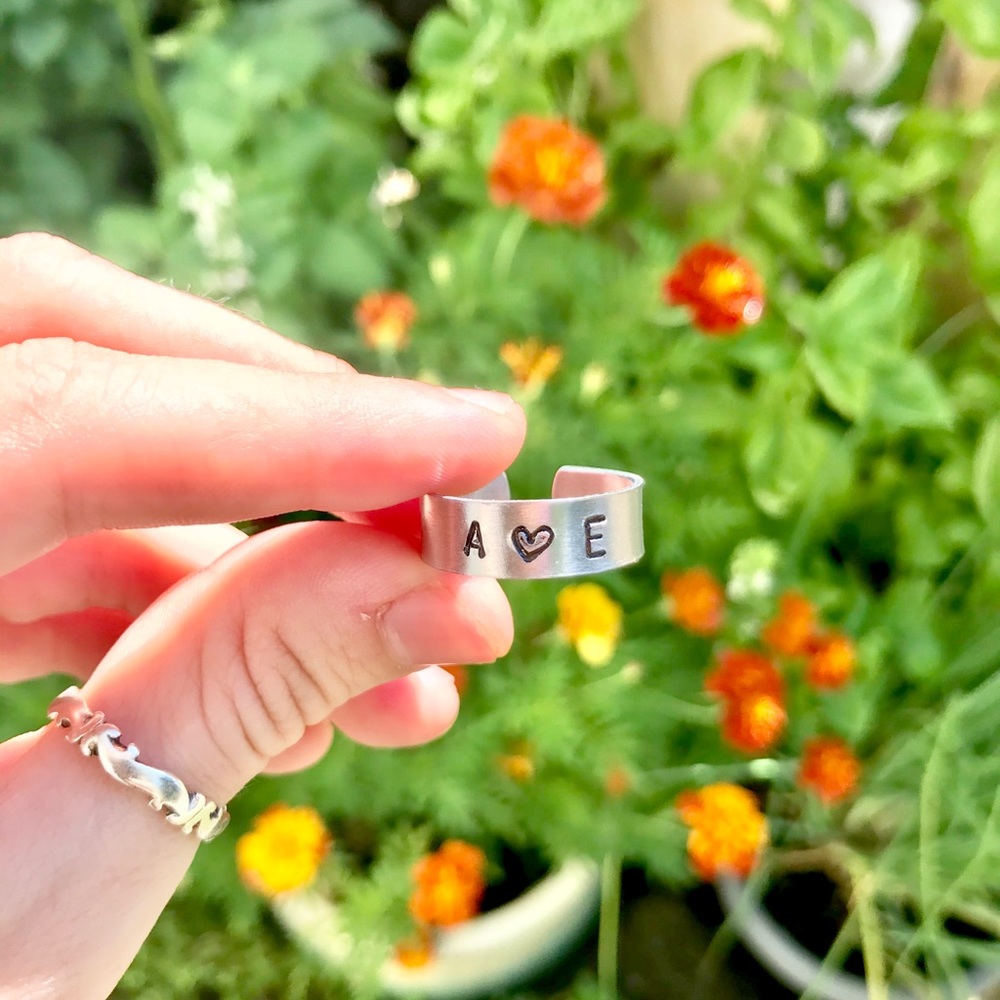 Custom hand stamped aluminum rings